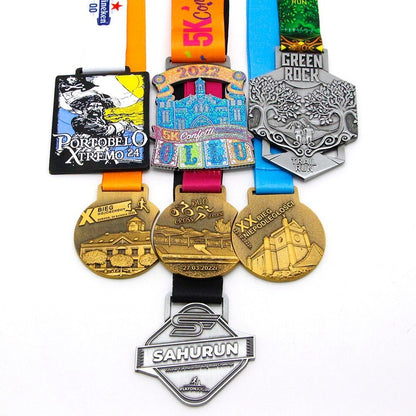 Close-up of Jiayue Pins manufactured by Pinlord, showcasing detailed metal pins on a neutral background.