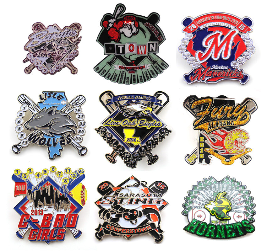 Jiayue Pins manufacturer logo with various colorful enamel pins displayed, showcasing detailed designs and craftsmanship.