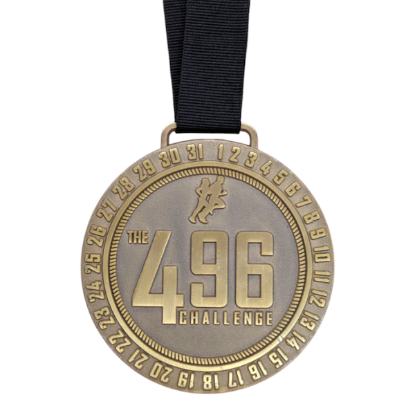 Large custom die-struck medal for running by Cooper, featuring detailed design and metallic finish, suitable for sports awards.