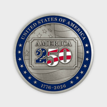 Close-up of a custom metal coin by Medalcraft Mint, featuring detailed engravings and a polished finish.