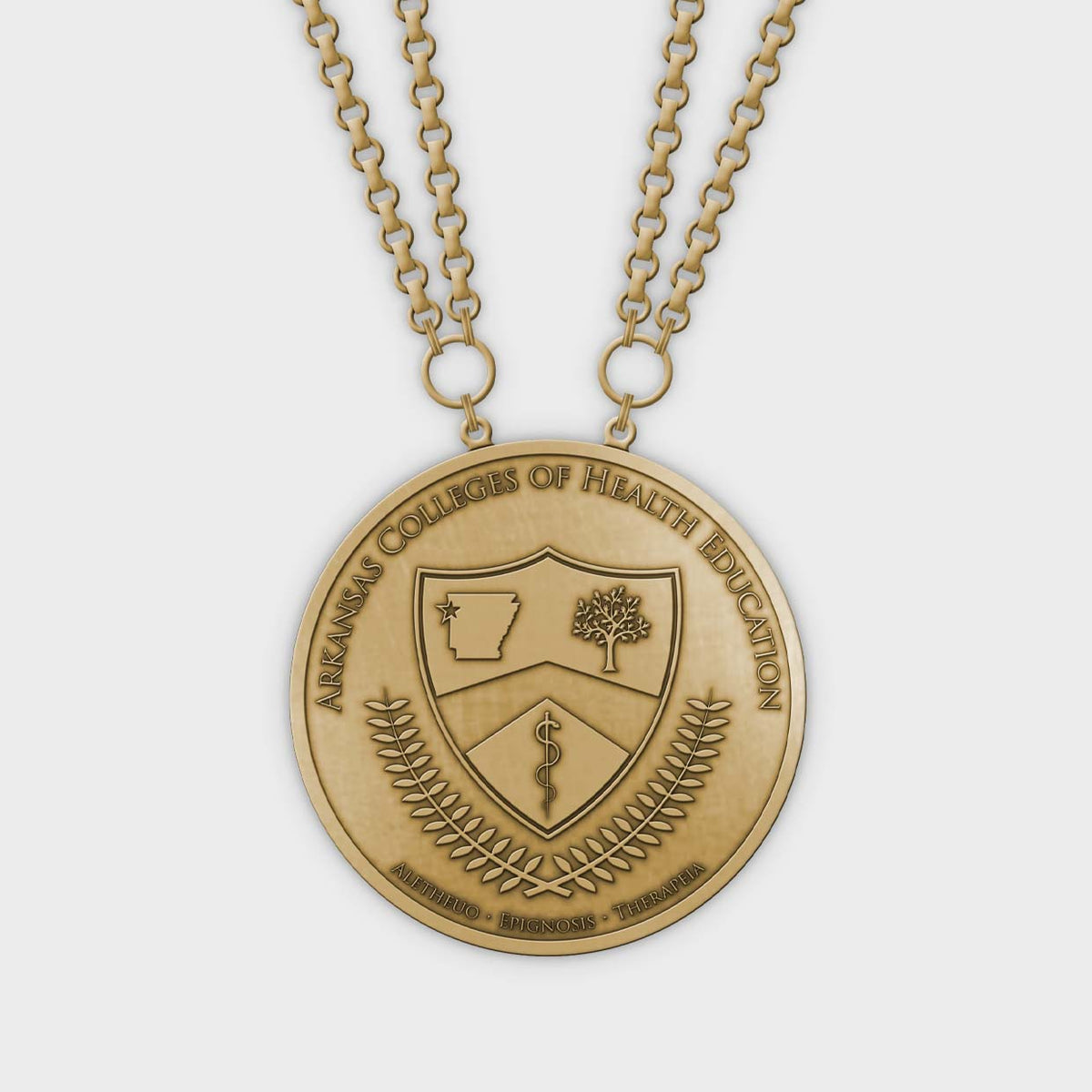 Close-up of a Medalcraft Mint manufacturer badge with detailed engravings, showcasing craftsmanship and design quality.