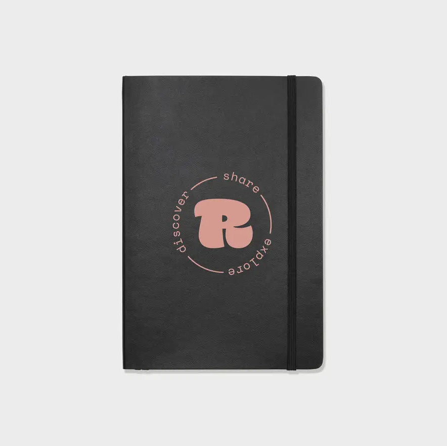 Close-up of the Pinlord.com Moon Notebook, a sleek manufacturer notebook with a minimalist design and smooth cover surface.