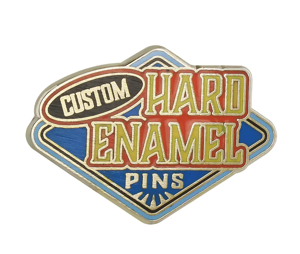 Close-up of Pins Fast Review pins from Pinlord.com, showcasing detailed metal pins with colorful designs and branding.