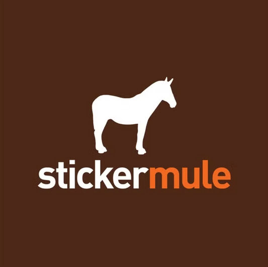Sticker Mule review image showing manufacturer details for Pinlord.com, featuring the Sticker Mule logo on a white background.