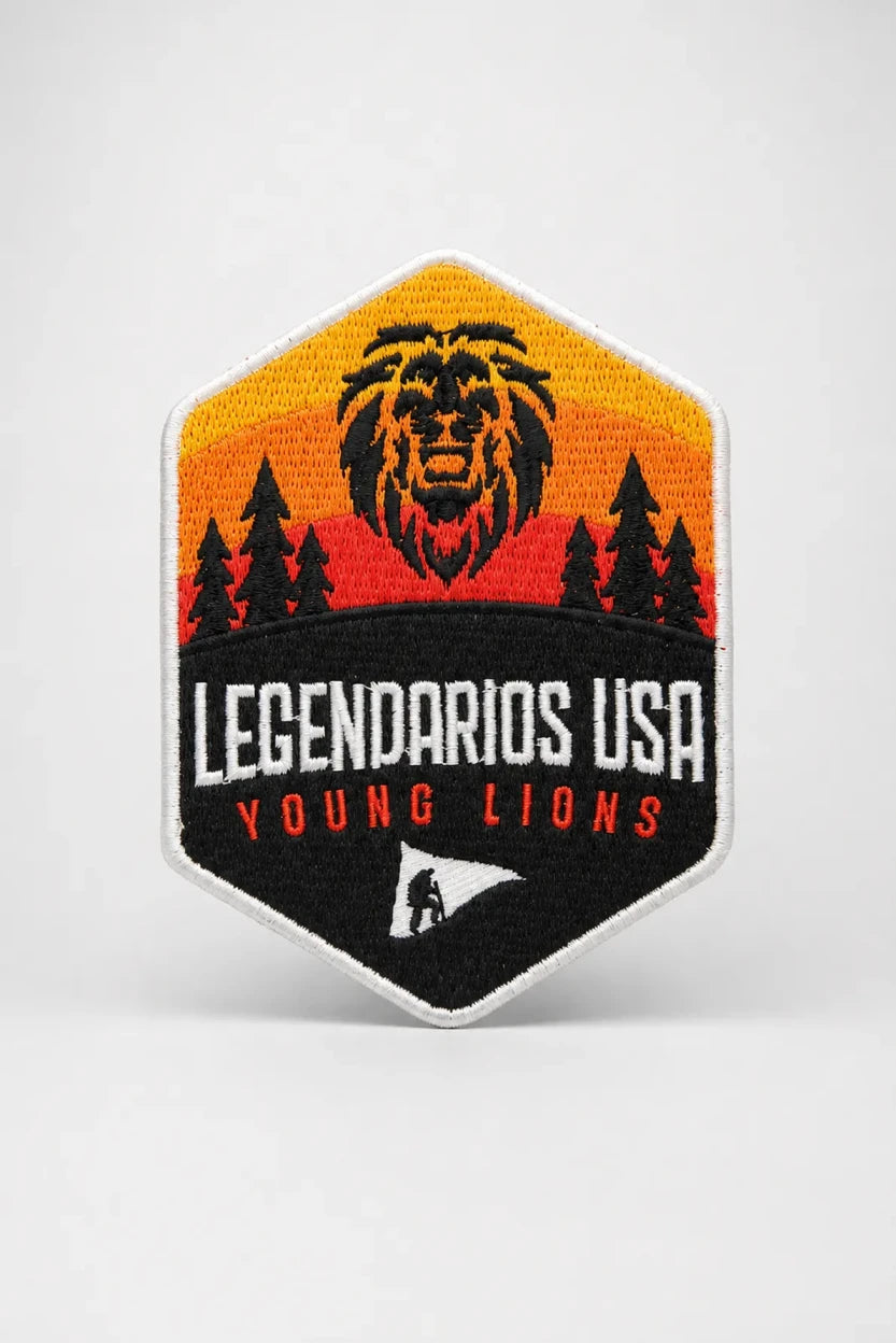 Close-up of THE/STUDIO Review patches by Pinlord.com, featuring detailed fabric textures and branding on a dark background.