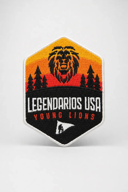 Close-up of THE/STUDIO Review patches by Pinlord.com, featuring detailed fabric textures and branding on a dark background.