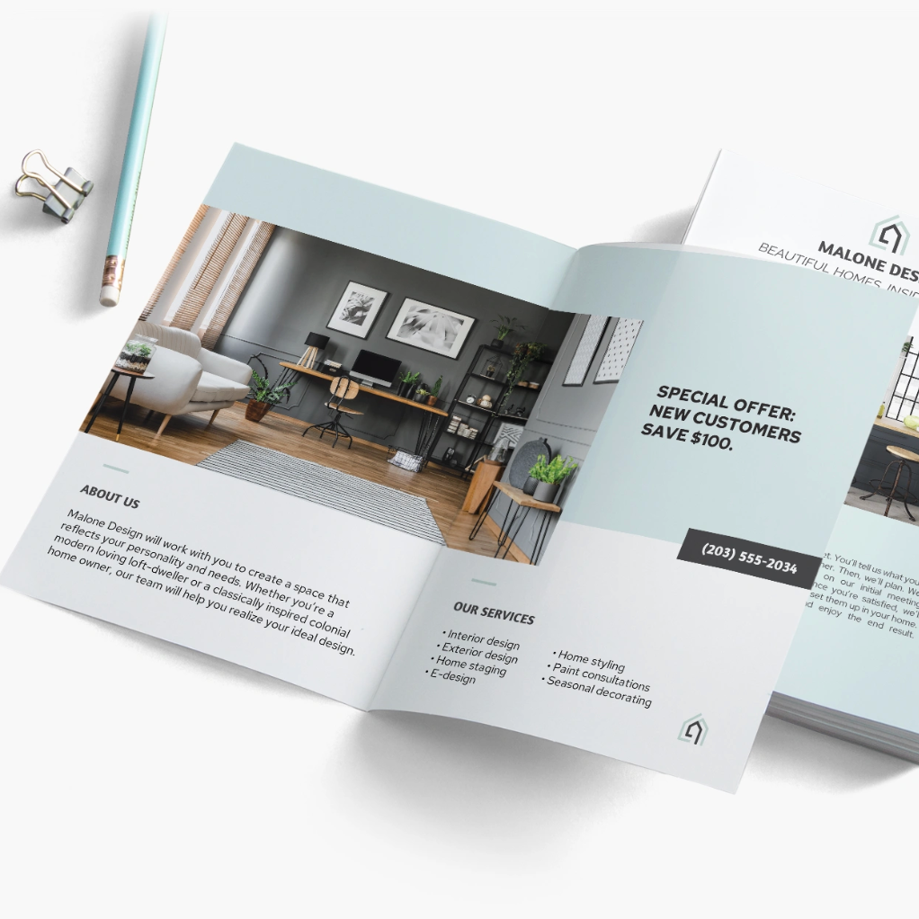 Vistaprint brochure printed by Pinlord.com, showcasing high-quality marketing materials with vibrant colors and professional design.