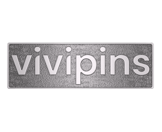 Antique silver pin from Vivipins manufacturer by Pinlord.com, featuring intricate design details on a metallic surface.