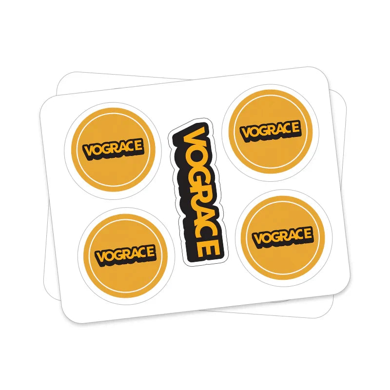 Pinlord.com Vograce custom kiss-cut sticker sheet featuring colorful, intricately designed stickers on a white background.