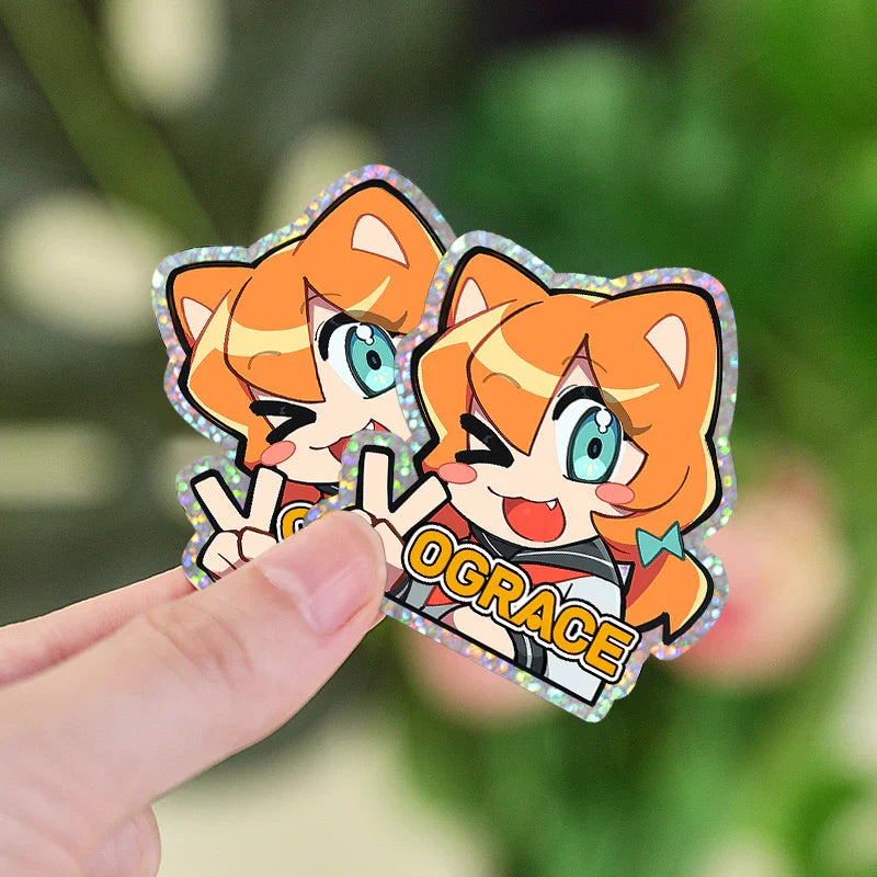 Custom glitter stickers from Pinlord.com, featuring vibrant designs and a sparkling finish, perfect for personalized decorations.