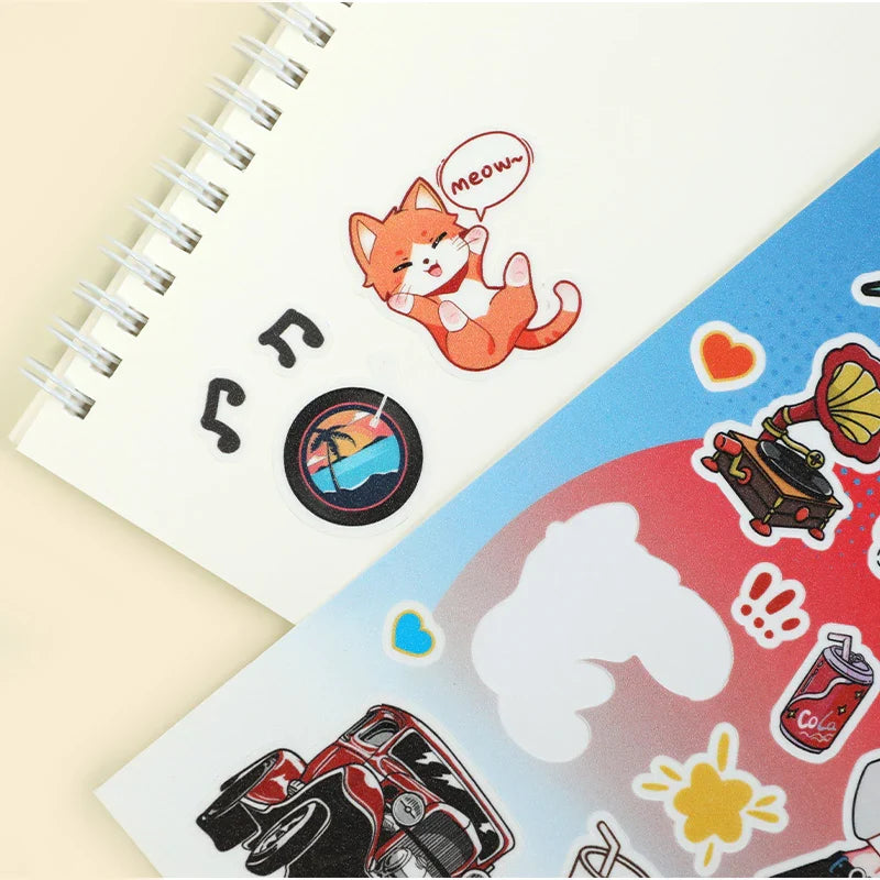 Vograce custom kiss-cut sticker sheet with colorful cartoon and character designs, manufactured by Pinlord.com.