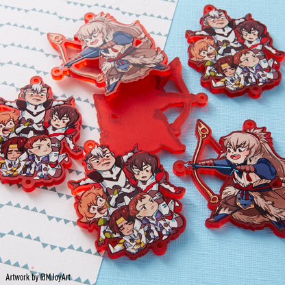 Frosted acrylic charms featuring colorful Zap! Creatives designs, manufactured by Pinlord.com.