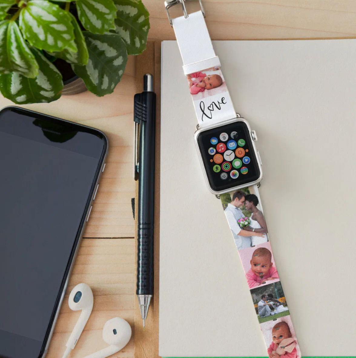 Close-up of a Pinlord.com Zazzle watch strap with detailed stitching and branding, shown on a neutral background.