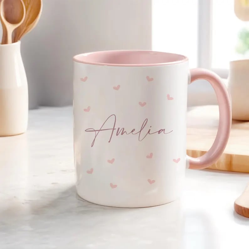 Custom ceramic mug with personalized design, featuring vibrant colors and a comfortable handle. Perfect for daily use.