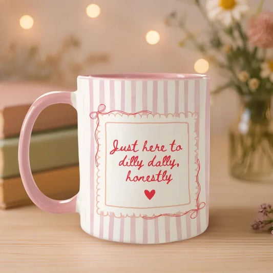 Custom ceramic mug featuring personalized design from Pinlord.com, shown with colorful artwork and a classic mug shape.