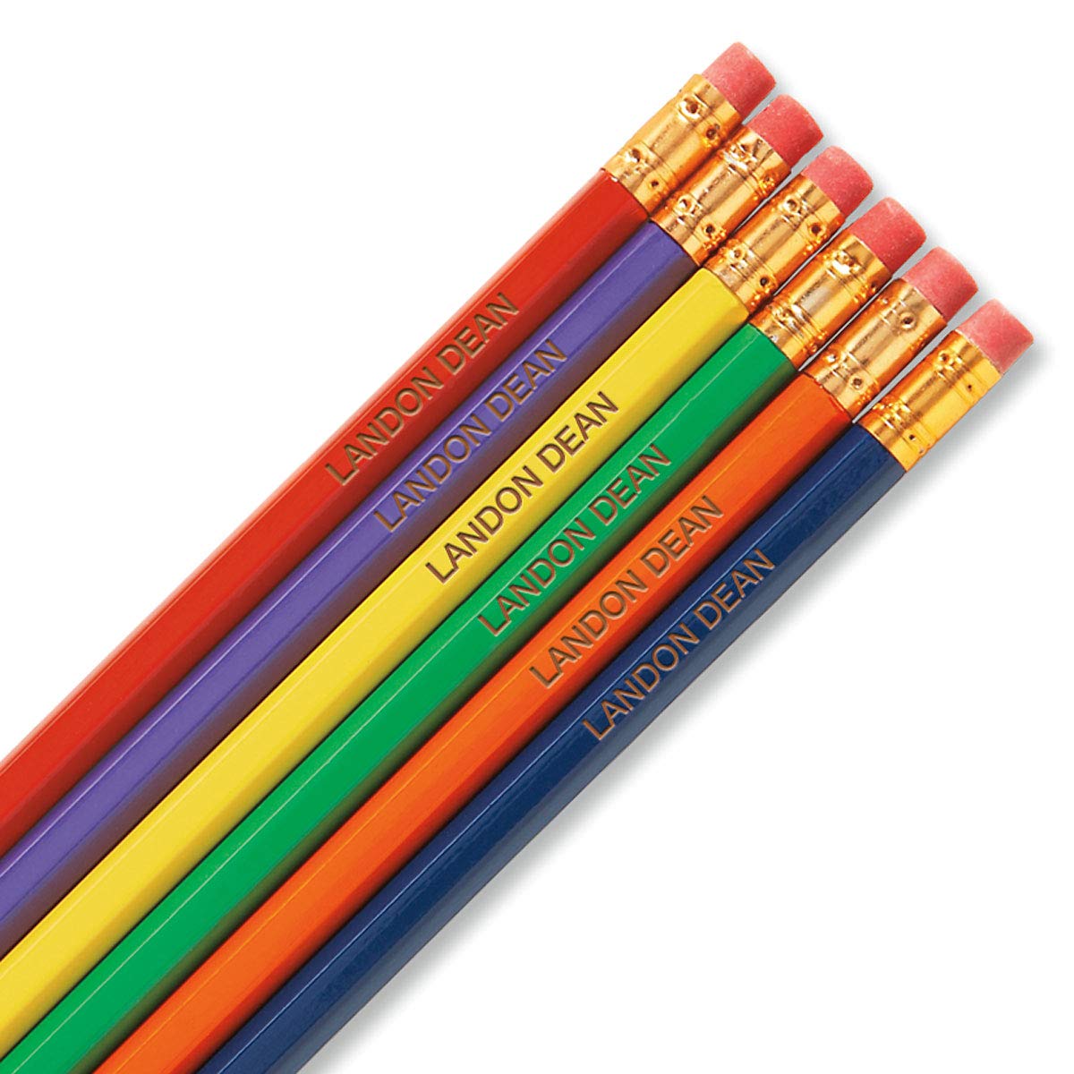 Custom pencils with personalized designs from Pinlord.com, featuring colorful graphite tips and branded pencil bodies.