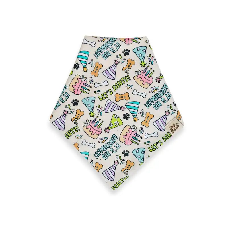 Colorful custom pet bandanas from Pinlord.com featuring playful patterns, perfect for small and medium dogs and cats.