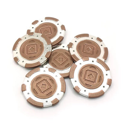 Custom poker chips featuring unique designs and vibrant colors, ideal for poker games and casino use by Pinlord.com.