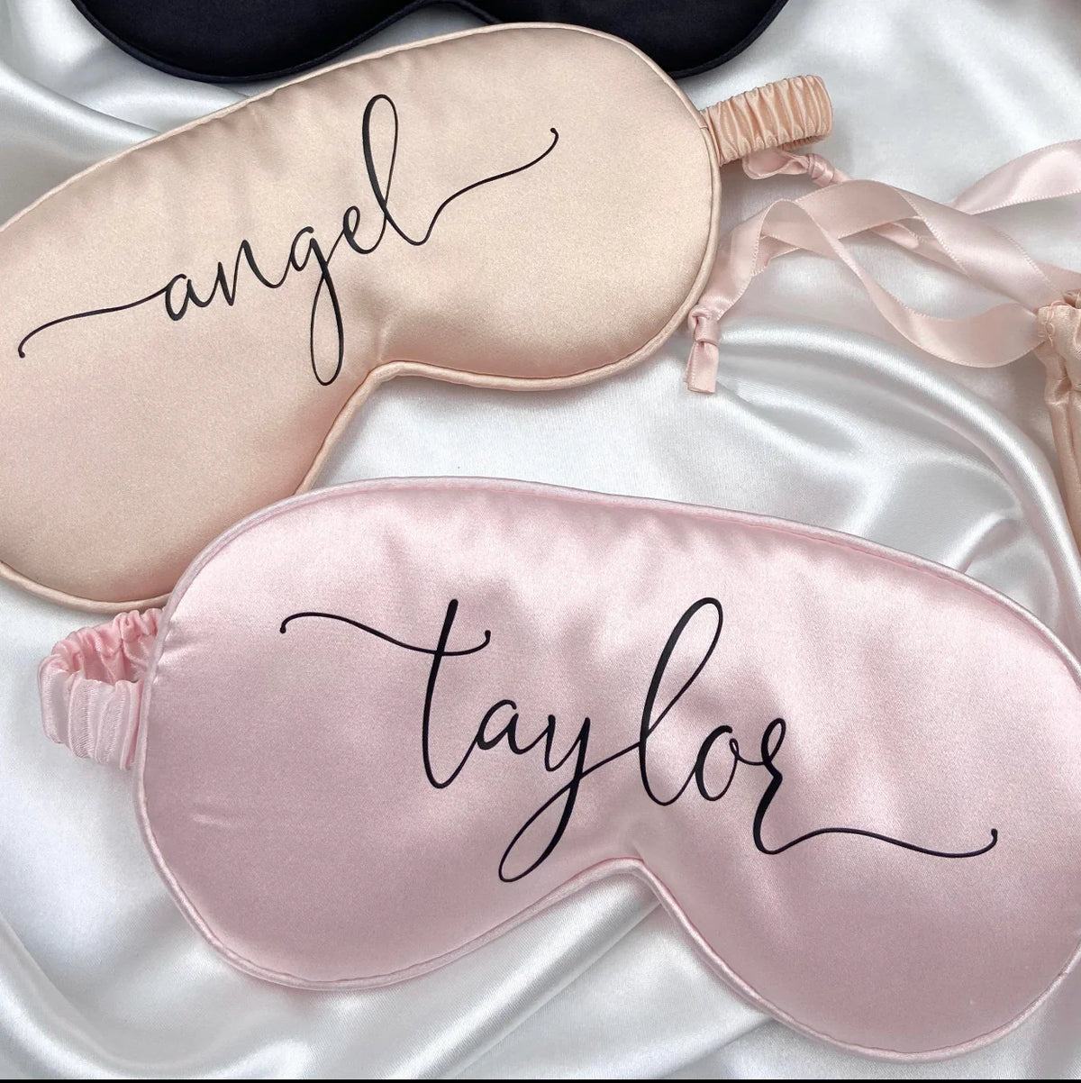 Custom sleeping mask by Pinlord.com, soft fabric with adjustable strap, designed for comfortable sleep and light blocking.