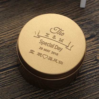 Custom tin cans with personalized designs, featuring a sleek metal tin can from Pinlord.com.