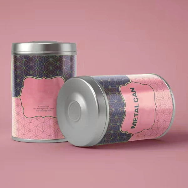 Custom tin cans by Pinlord.com, featuring a metallic tin can with a smooth finish, ideal for packaging and storage.