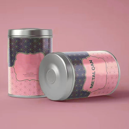 Custom tin cans by Pinlord.com, featuring a metallic tin can with a smooth finish, ideal for packaging and storage.