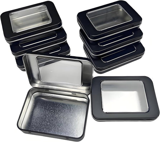Custom tin can with free tin can design template from Pinlord.com, featuring a sleek, modern label on a silver metal can.