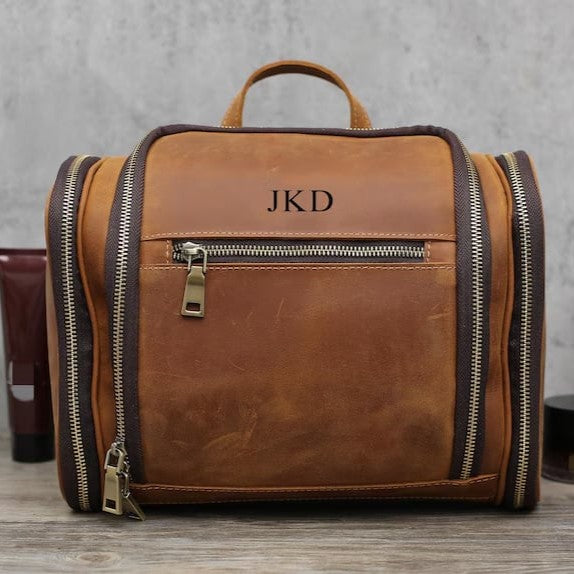 Custom toiletry bag from Pinlord.com with multiple compartments and durable fabric for travel organization.