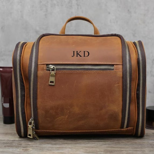 Custom toiletry bag from Pinlord.com with multiple compartments and durable fabric for travel organization.