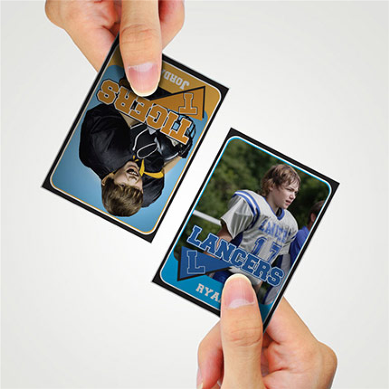 Custom trading cards featuring unique designs and personalized artwork from Pinlord.com, displayed on a clean white background.
