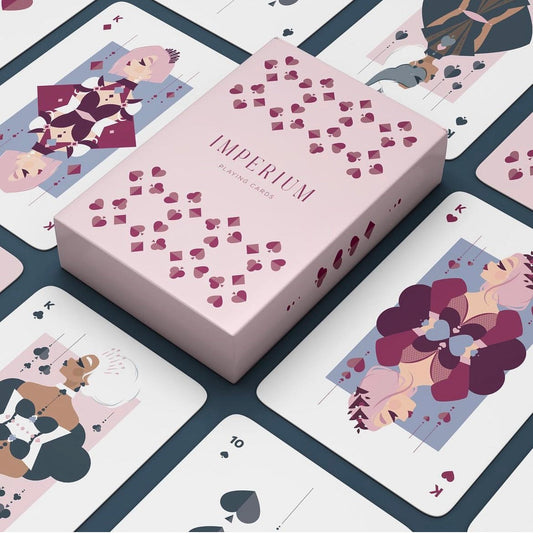 Set of playing cards from Pinlord.com, featuring a customizable PDF template with card designs and layouts.
